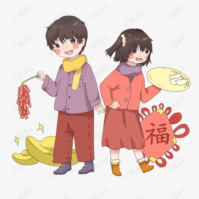 手绘新年鞭炮插画