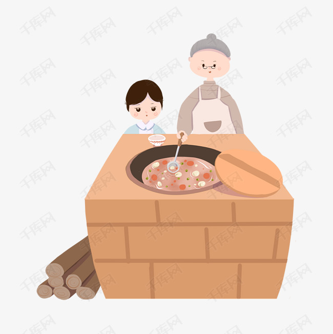 腊八节传统习俗熬腊八粥手绘插画