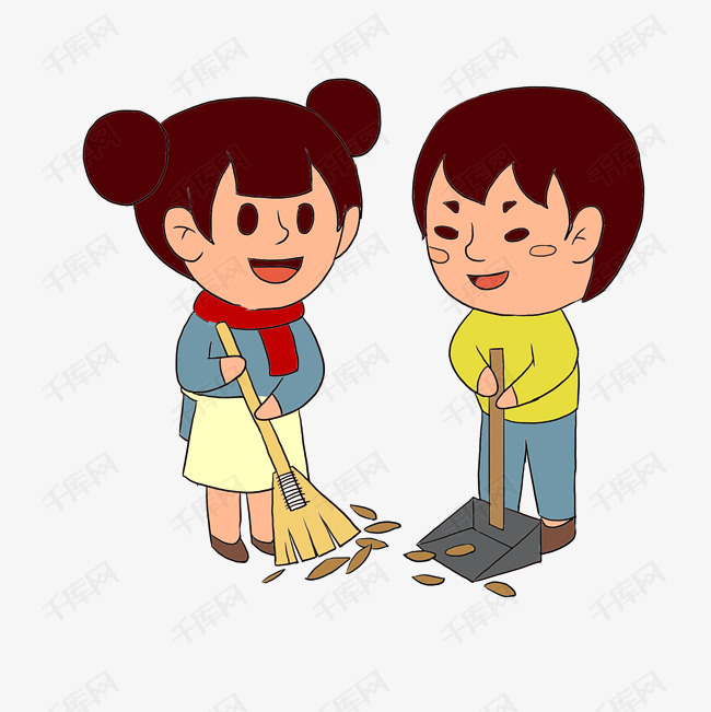 新年卡通手绘风扫地素材图片免费下载_高清psd_千库网