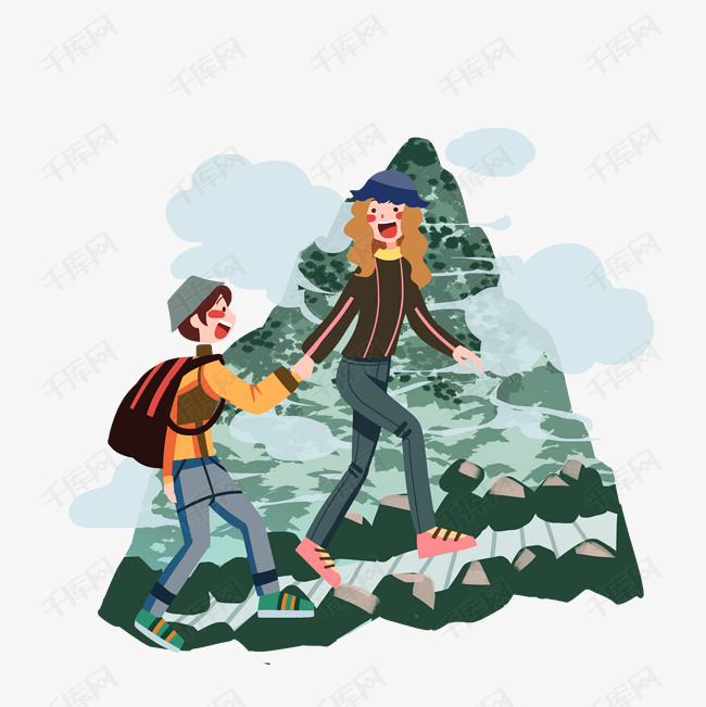 春节旅行登山插画
