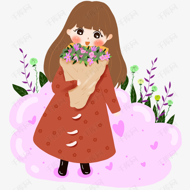 情人节手拿鲜花的小女孩