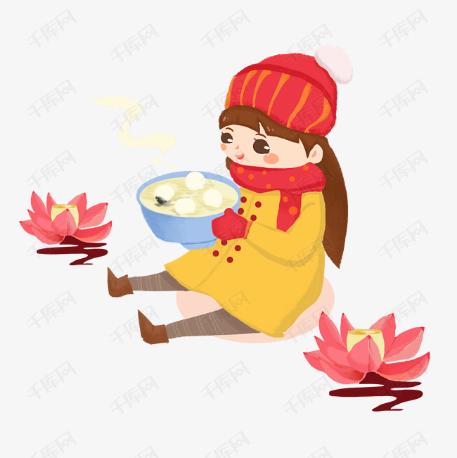 元宵节莲花灯可爱女孩和元宵