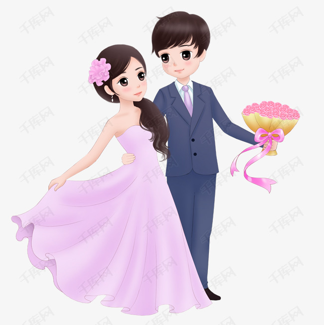 情人节情侣婚礼卡通漫画