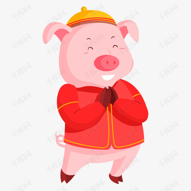 喜庆红色卡通小猪免抠图