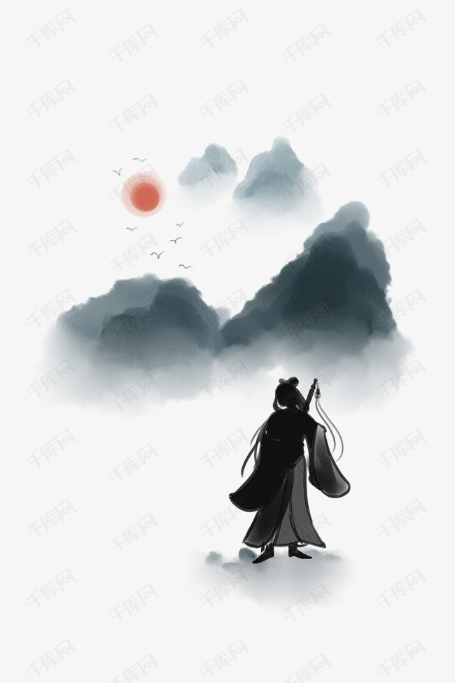 站着的水墨女侠客插画