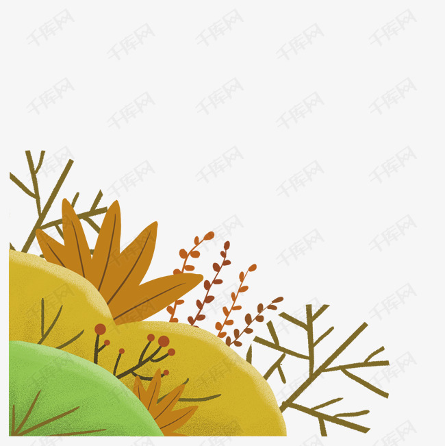 秋季手绘草丛植物插画海报免抠元素素材图片免费下载
