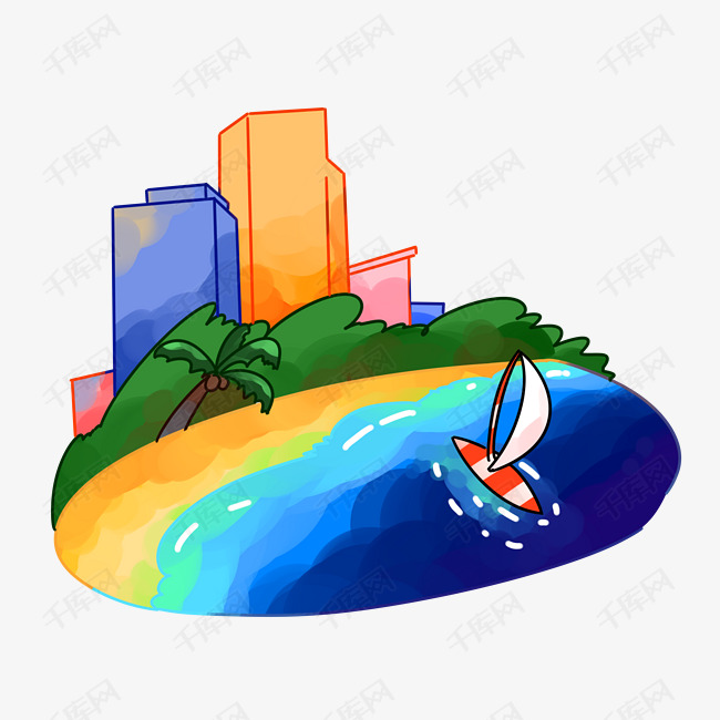 手绘旅游城市三亚插画