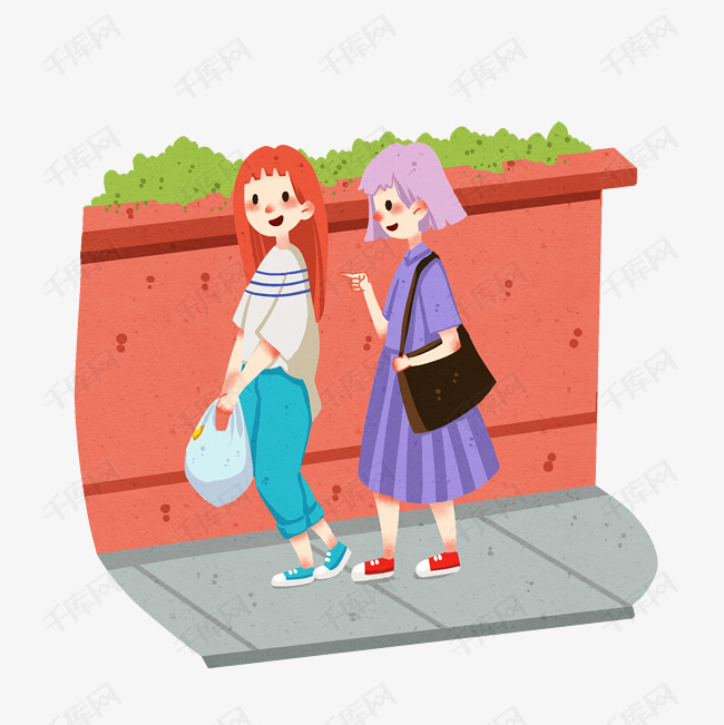 假期闺蜜逛街插画