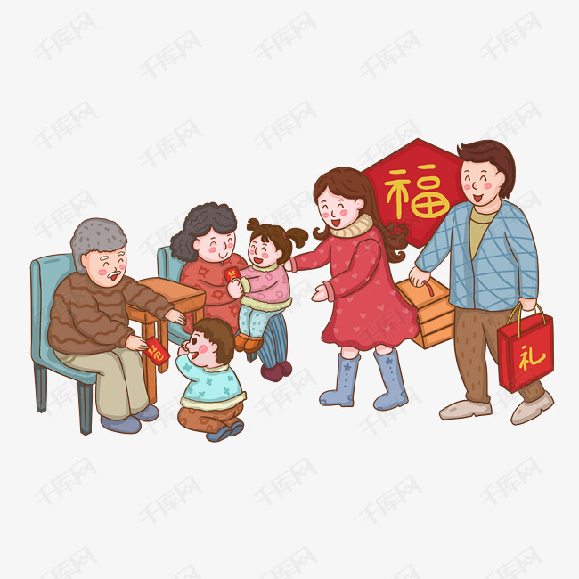 2019年农历新年大年初一拜年场景png免抠图素材图片