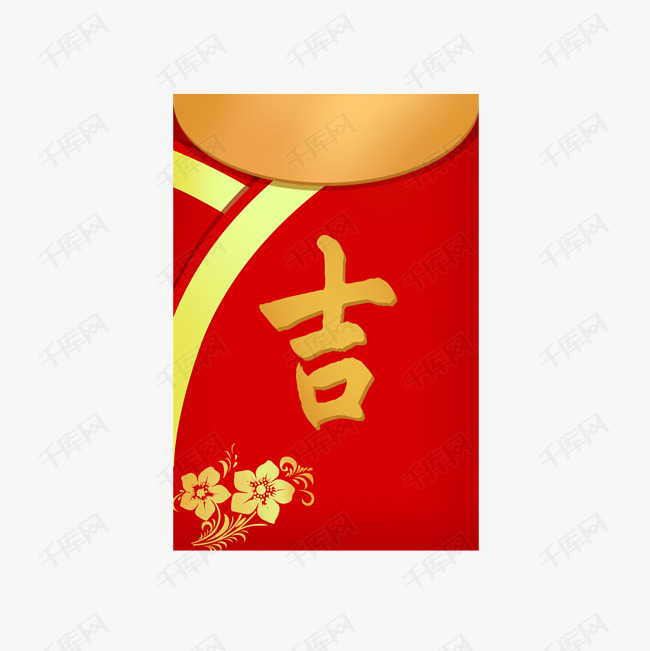 红色吉祥花纹红包psd透明底