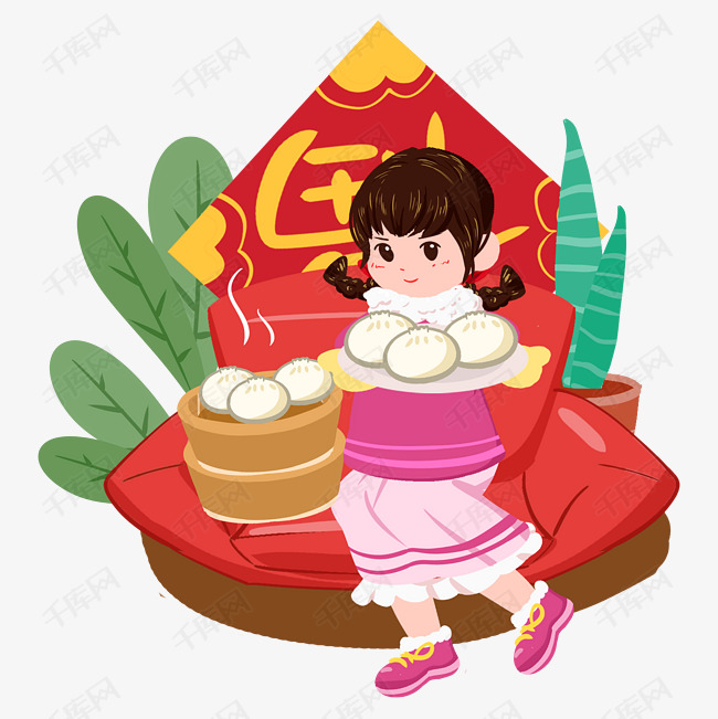 传统节日蒸馒头手绘插画
