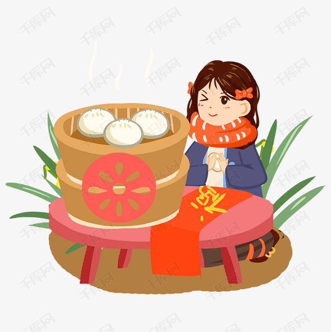 传统习俗蒸馒头手绘插画