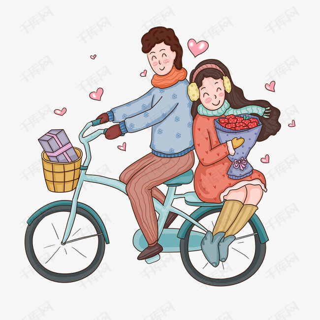 情人节情侣骑自行车浪漫png免抠图