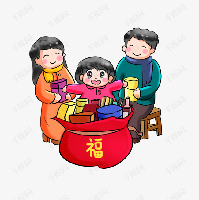 2019新年买年货系列卡通手绘q版新年礼物