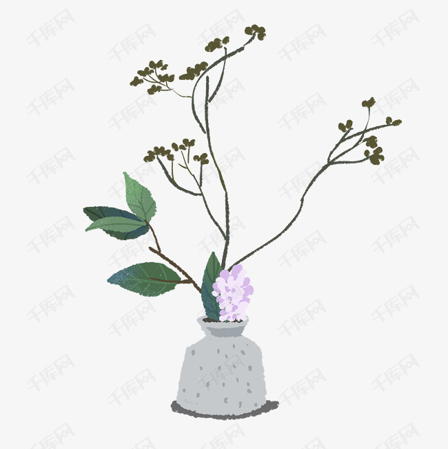 禅意插花的手绘插花