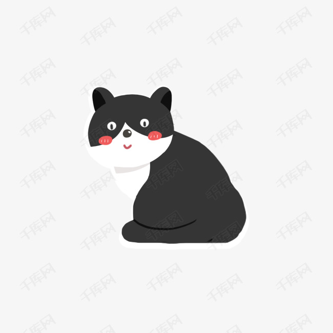 黑白猫咪卡通手绘免抠图png
