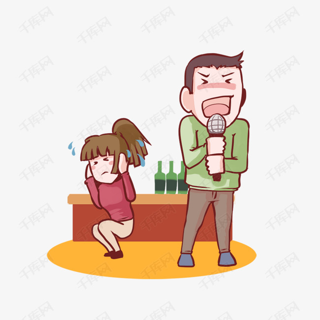 卡通手绘唱歌的情侣创意海报