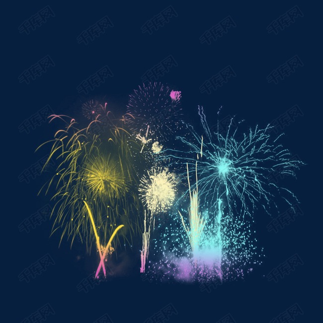 五彩绚丽彩色烟花装饰素材png