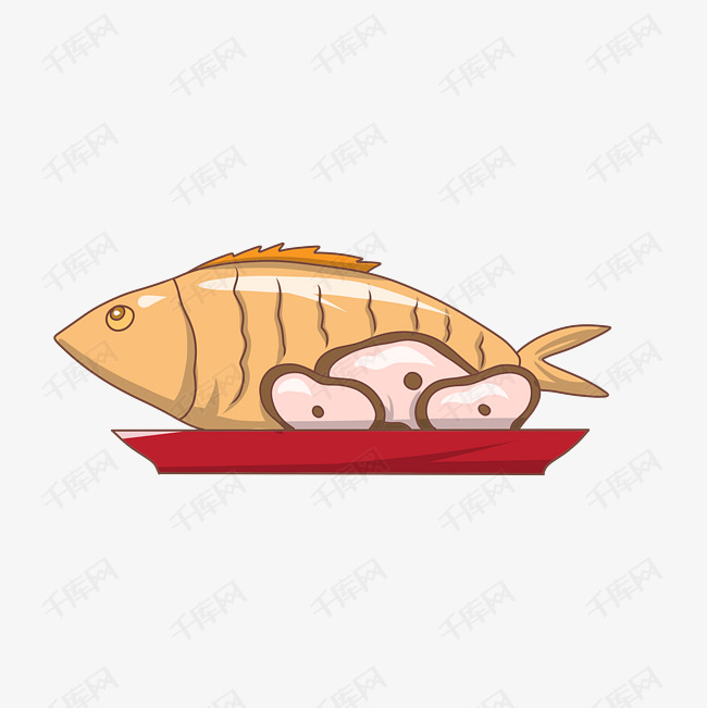 手绘美食红烧鱼插画