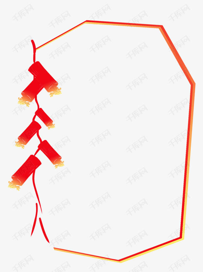 中国风新年鞭炮手绘边框新年边框装饰边框素材图片