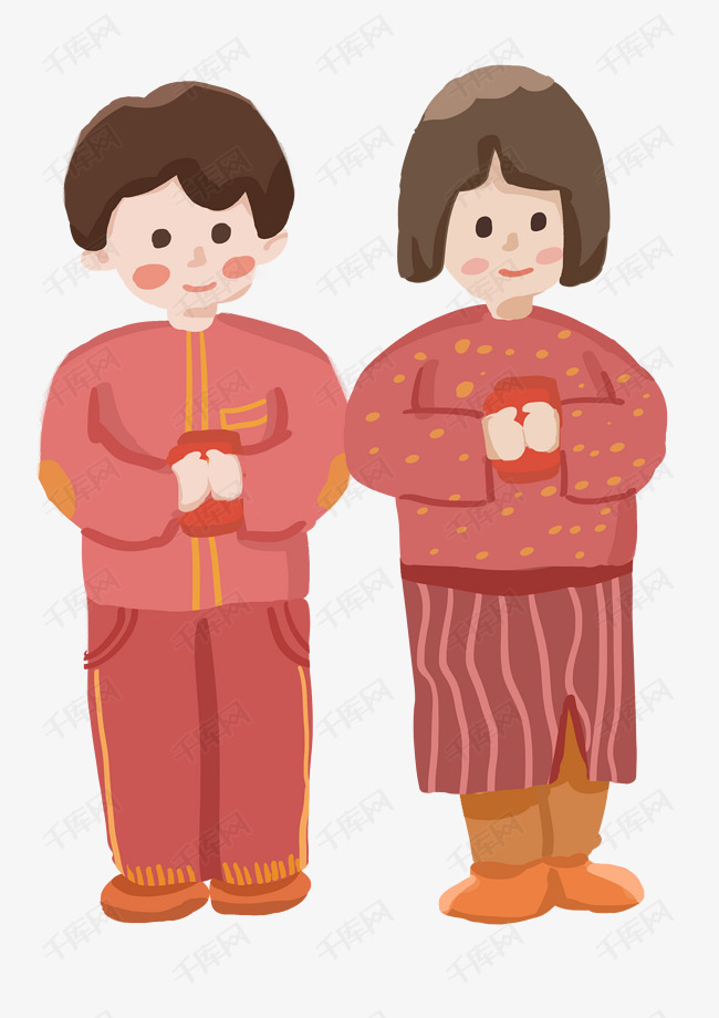 新年春节红包男孩女孩人物扁平手绘祝福