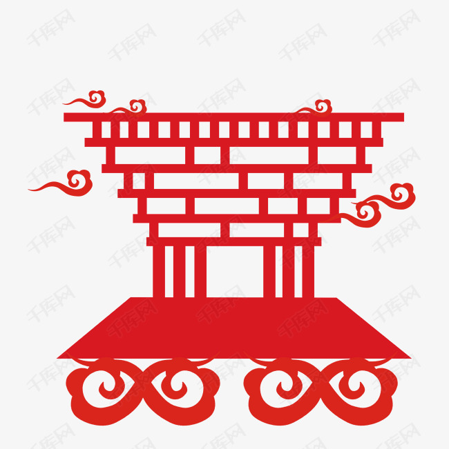 手绘世博会中国馆剪纸插画
