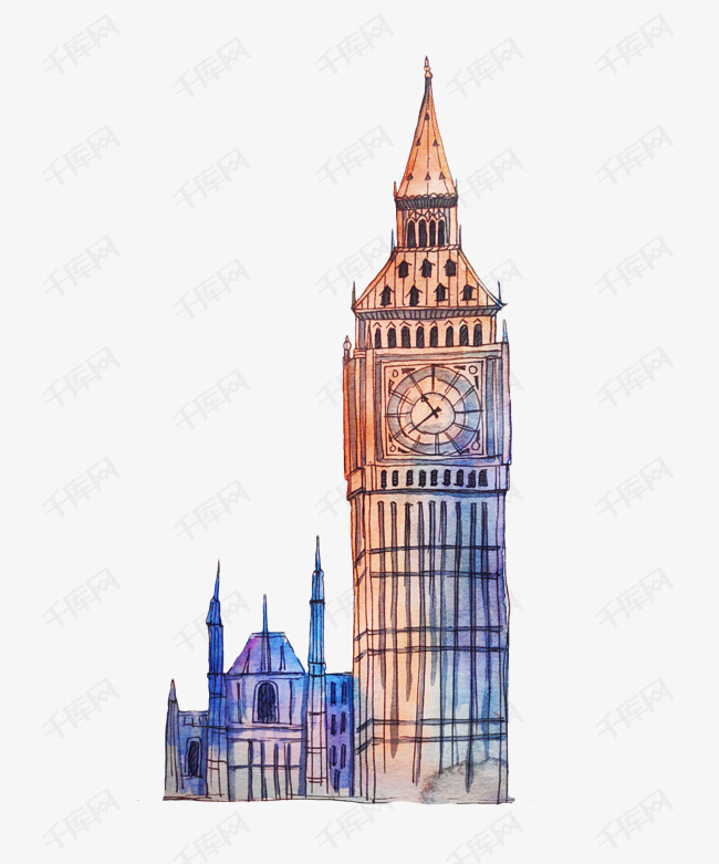 手绘英国大本钟插画