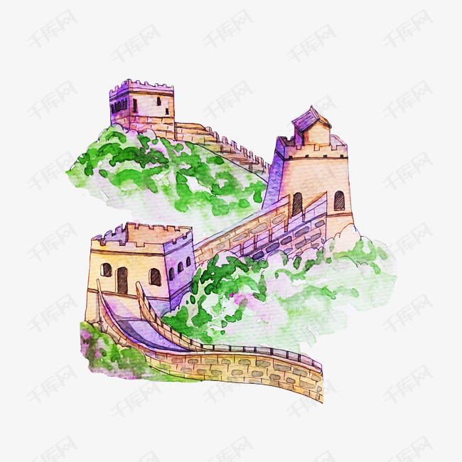 手绘长城建筑插画