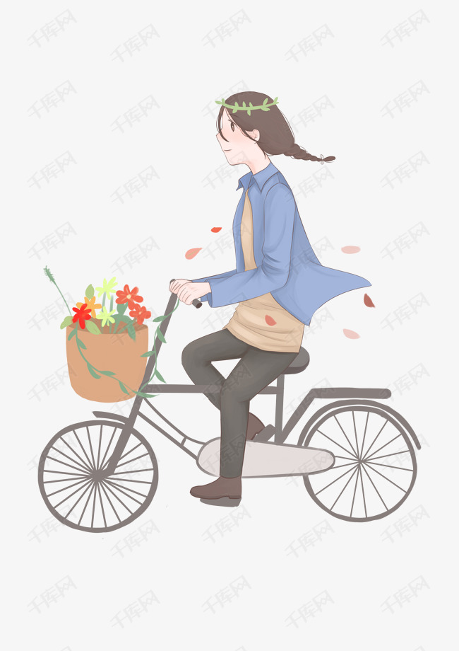 春天骑骑自行车的小女孩
