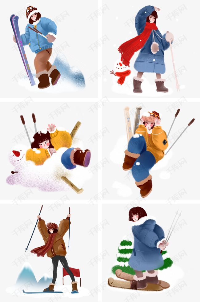 冬季滑雪人物合集插画