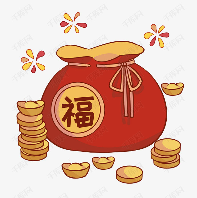 手绘新年福袋插画