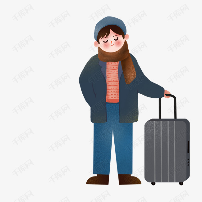 手绘卡通人物形象过年回家旅行png免抠图素材图片免费