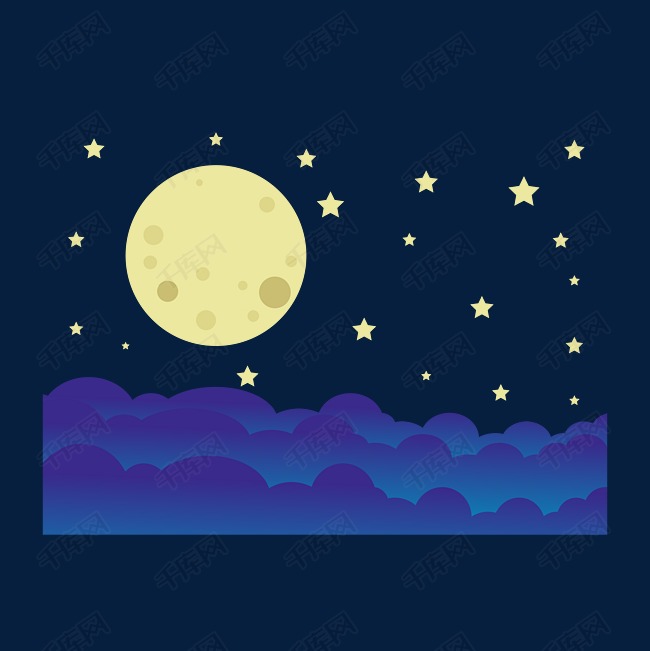 矢量手绘卡通夜晚