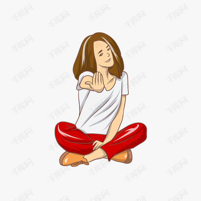 手绘盘腿加油插画