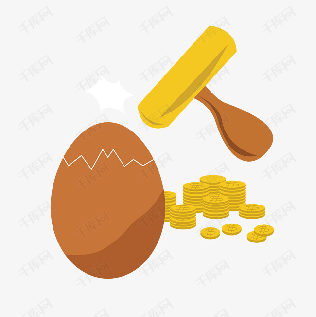 手绘金融砸金蛋插画