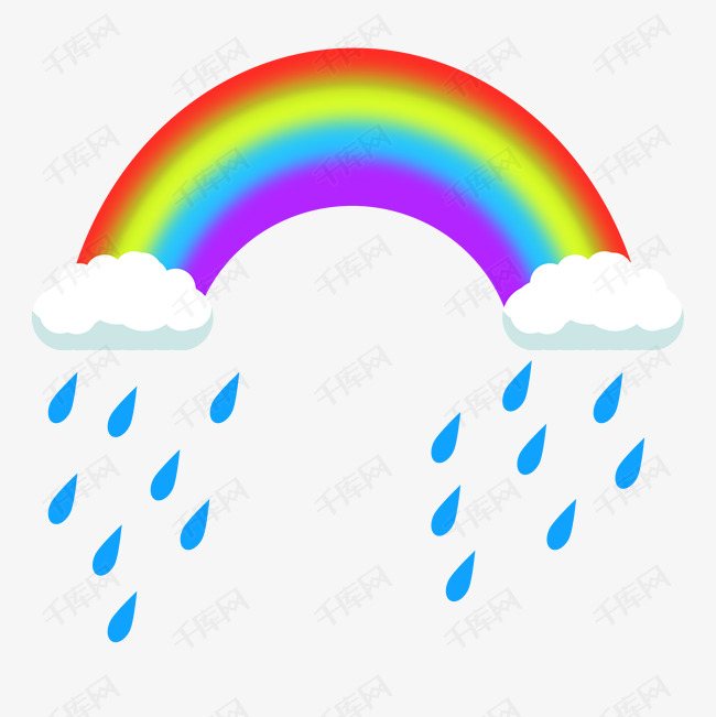 手绘雨水彩虹插画