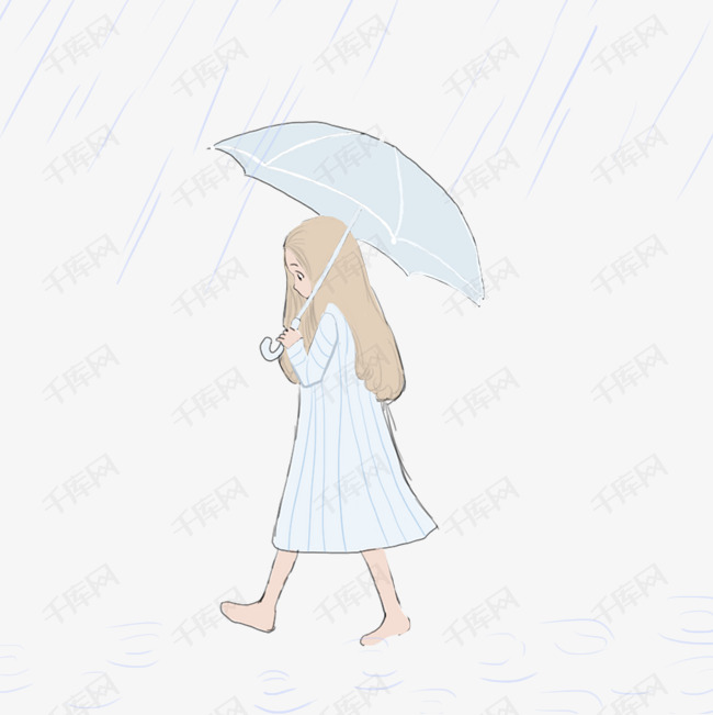 下雨天打伞行走的女孩