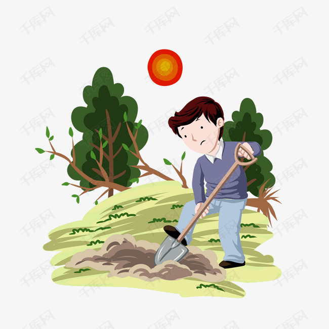 植树节挖坑的小男孩