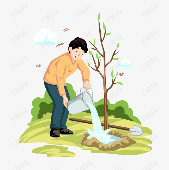 植树节浇水的小男孩