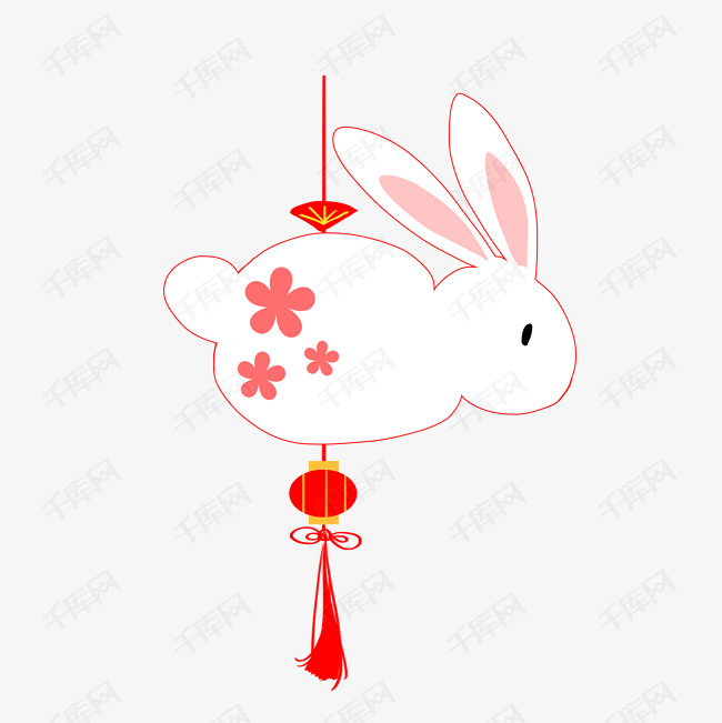 手绘白色兔子灯插画