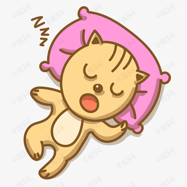 枕头上睡觉的卡通猫咪