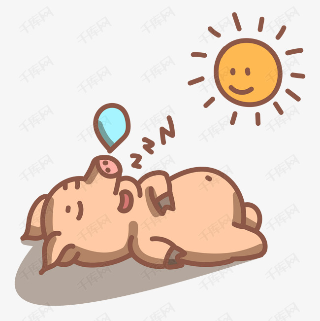 太阳下睡觉的小猪