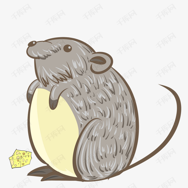 手绘灰色的老鼠插画