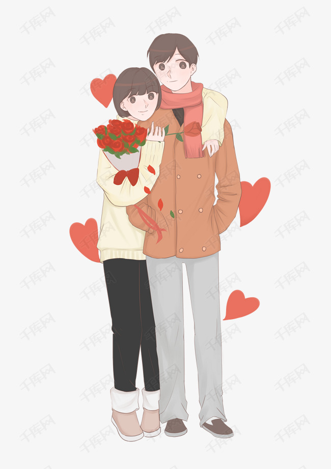 手绘情人节搭肩插画
