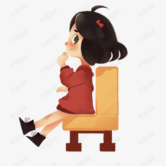 可爱小女孩坐在椅子上卡通手绘png素材