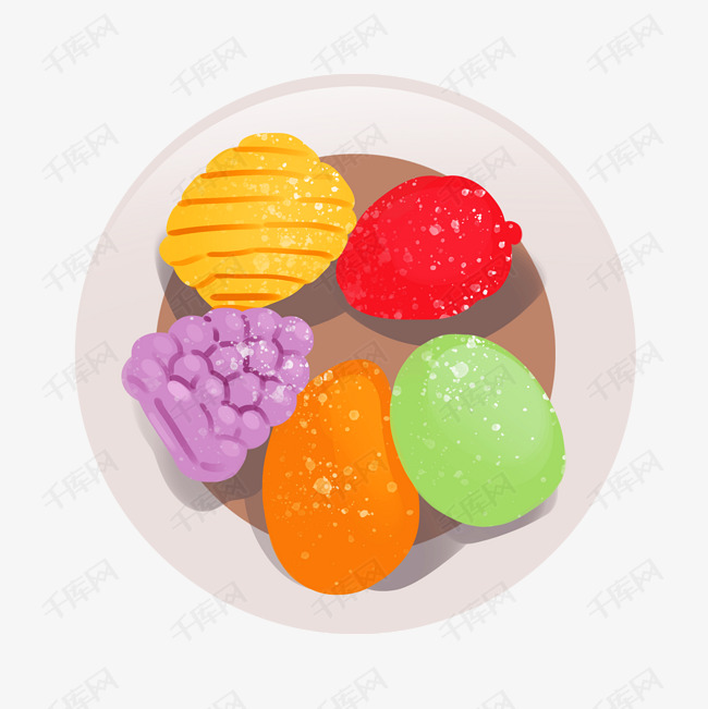 一盘彩色软糖插画