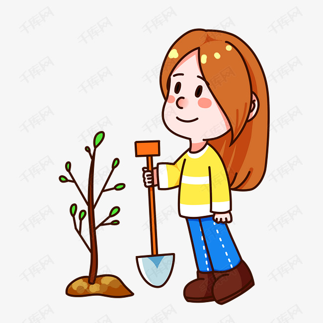植树节小女孩种树开心呢