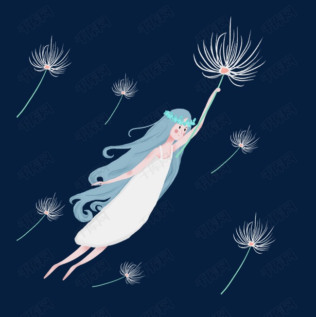 简约手绘飞翔的女孩插画海报免抠元素