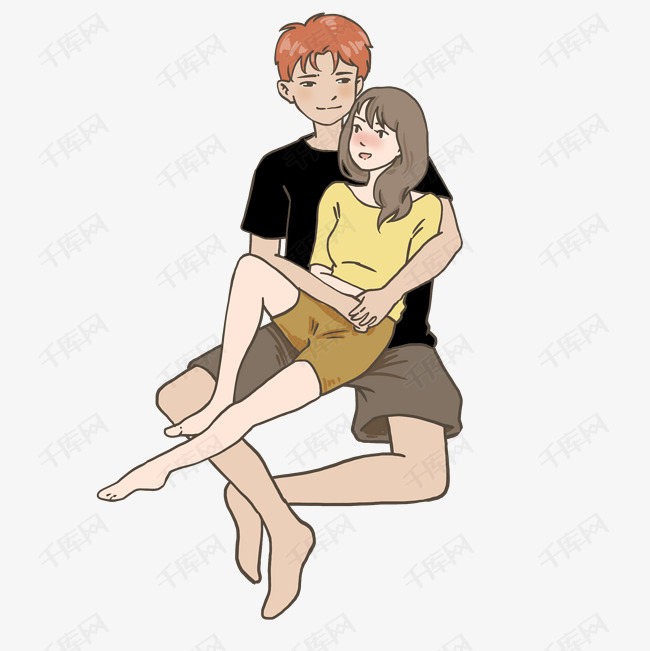二月十四情人节情侣拥抱浪漫手绘插画免抠元素下载