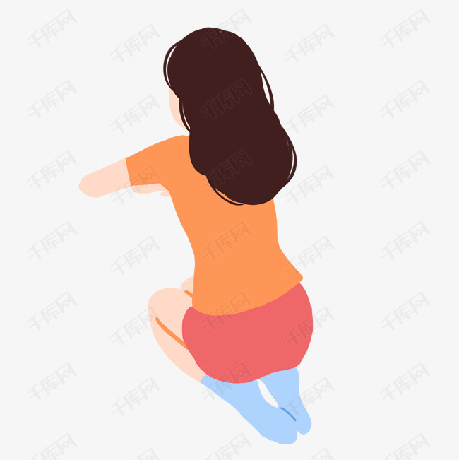 小女孩跪在地上免抠图